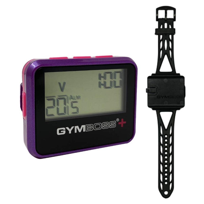 Gymboss جيمبوس بلس مؤقت الفواصل وساعة التوقيت وحزام ساعة جيمبوس - حزمة (بنفسجي/وردي) - Image 1